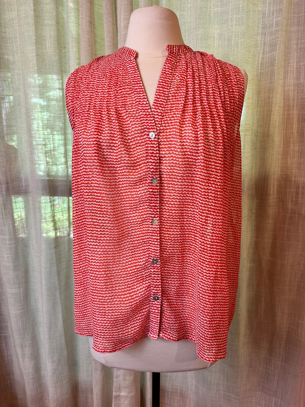 Sunday in Brooklyn by Anthropologie Orange/ White Sleeveless Blouse Small